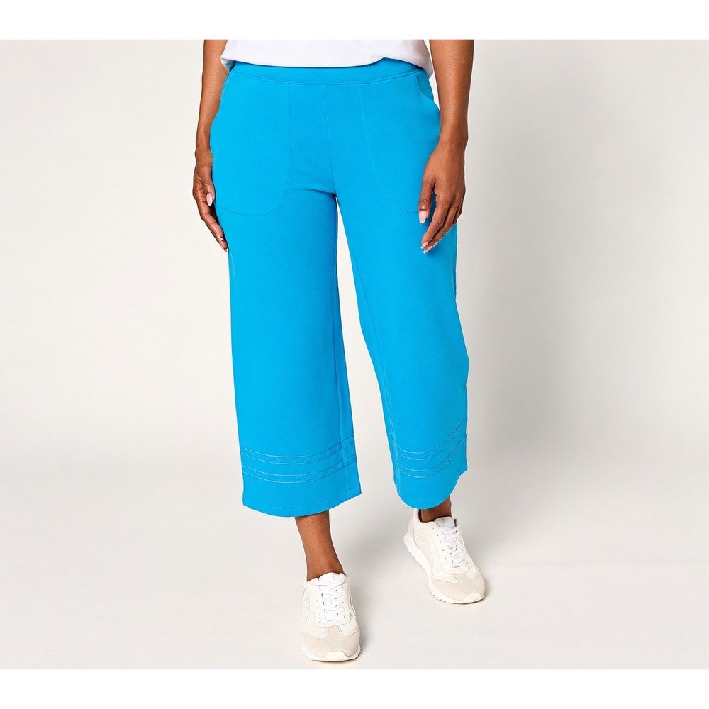 Denim & Co. Active Petite French Terry Crop Pant with Embroidery Azure Blue,PM